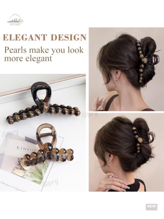Pearl Hair Claw Clips for Women, Set of 3, Sturdy Plastic, Non-Slip, Medium 3 main image 4